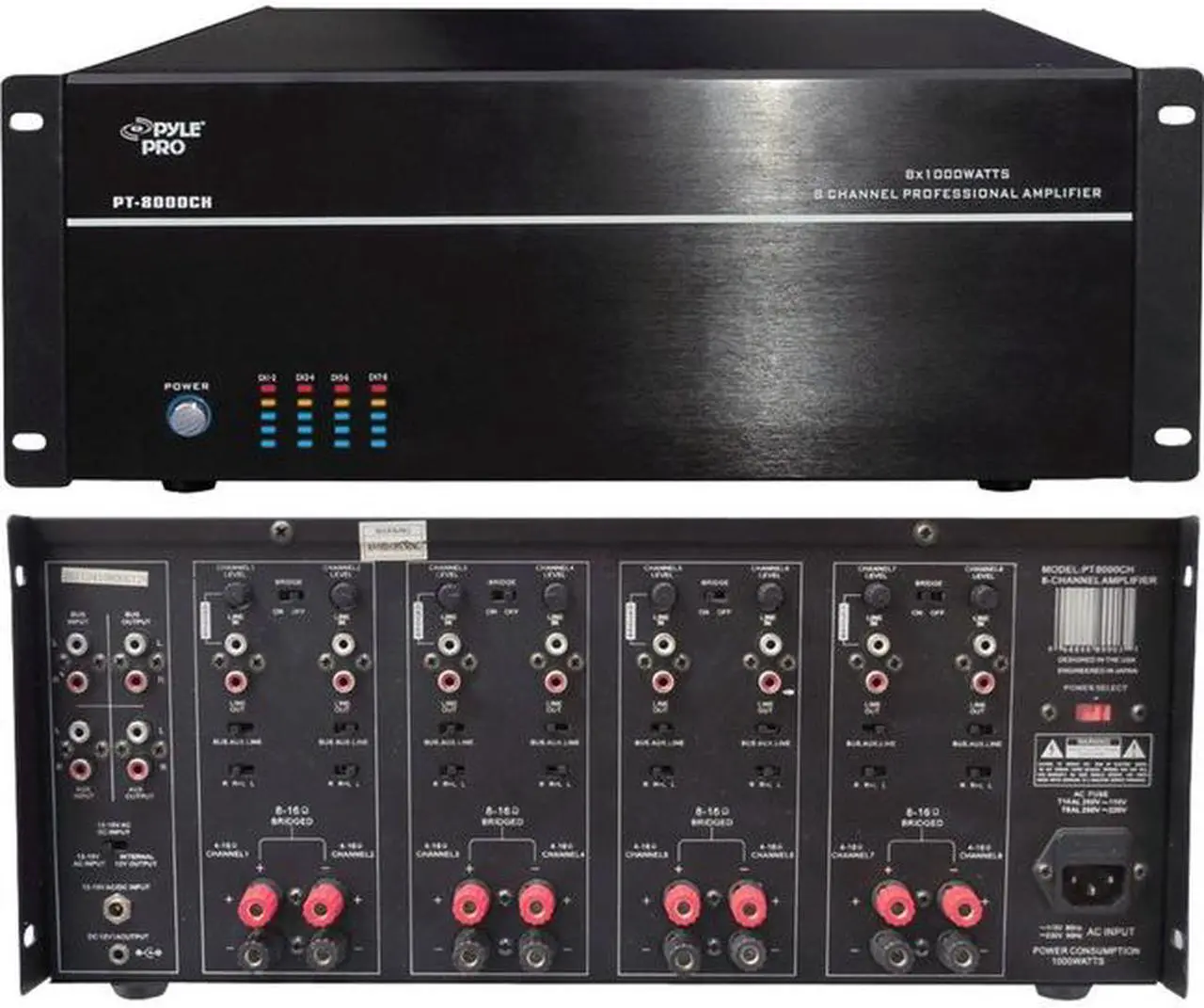 Alt view image 11 of 13 - New Pyle Pt8000ch 19" Rack Mount 8000W 8 Ch Stereo Mono Amplifier Amp 8 Channel