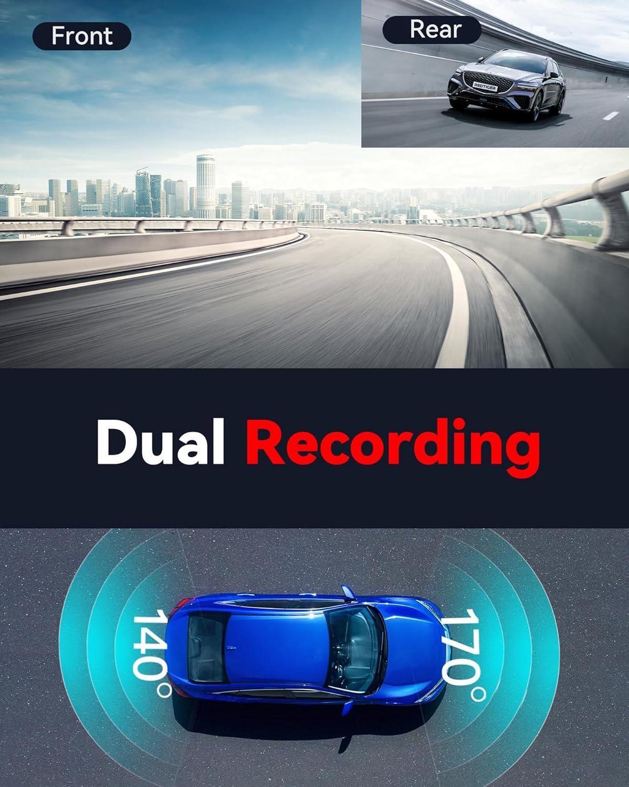Alt view image 3 of 7 - F7N 4K Dual Dash Cam with 64GB Card, Built-in WiFi GPS Front 4K/2.5K and Rear 1080P Dual Dash Camera for Cars,3.18 inch Display,170 Deg Wide Angle Dashboard Camera Recorder,Support 256GB Max