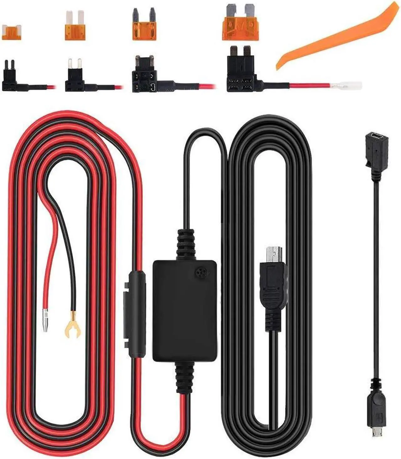 Main image of Dash Cam Hardwire Kit 12-24V to 5V / 3A, Micro USB & Mini USB Hard Wire Kit Fuse for Dashcam, Dash Camera Charger Power Cord,  13ft)
