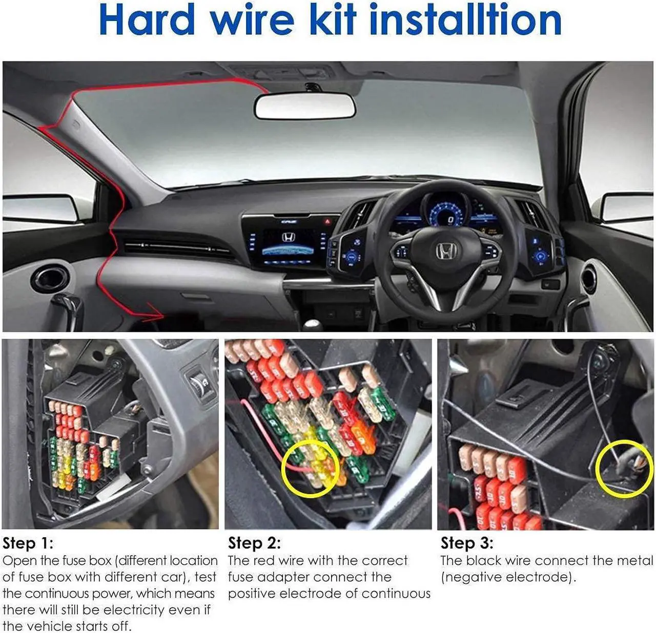 Alt view image 4 of 7 - Dash Cam Hardwire Kit 12-24V to 5V / 3A, Micro USB & Mini USB Hard Wire Kit Fuse for Dashcam, Dash Camera Charger Power Cord,  13ft)