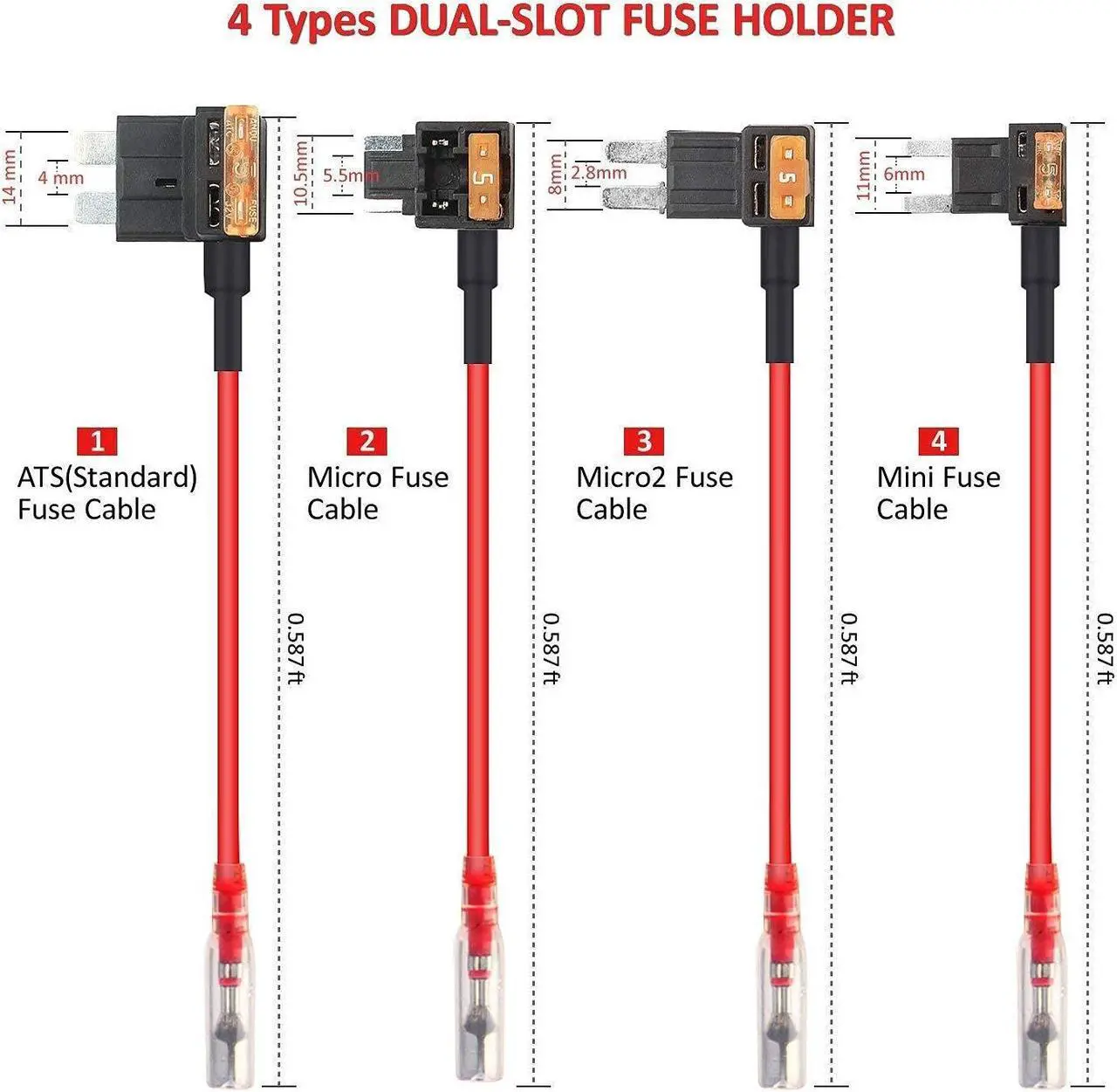 Alt view image 5 of 7 - Dash Cam Hardwire Kit 12-24V to 5V / 3A, Micro USB & Mini USB Hard Wire Kit Fuse for Dashcam, Dash Camera Charger Power Cord,  13ft)