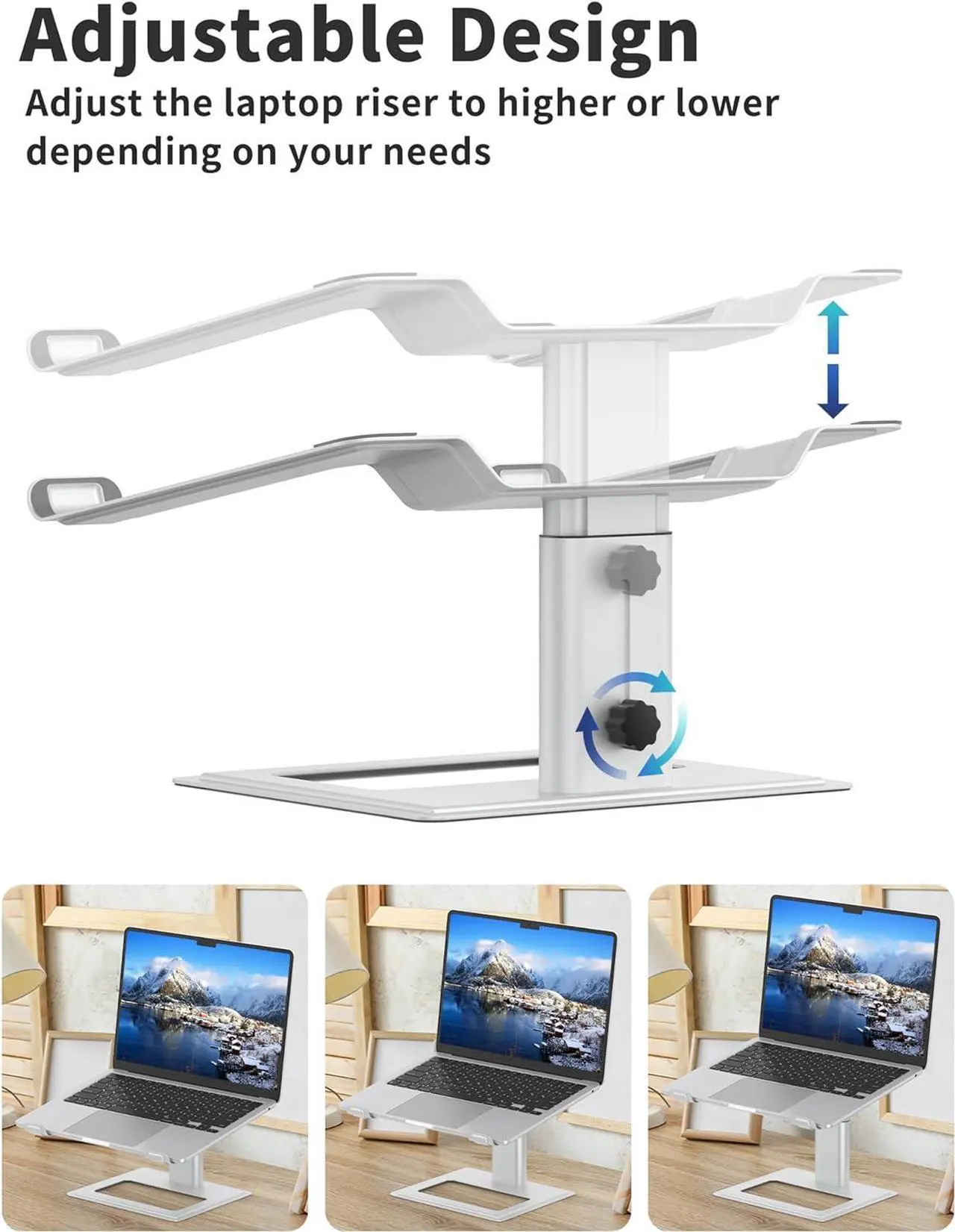 Alt view image 3 of 7 - Adjustable Laptop Stand for Desk Computer Stand Ergonomic Laptop Riser Holder Compatible with 10 to 17.3 Inches Notebook PC Computer Aluminum Silver
