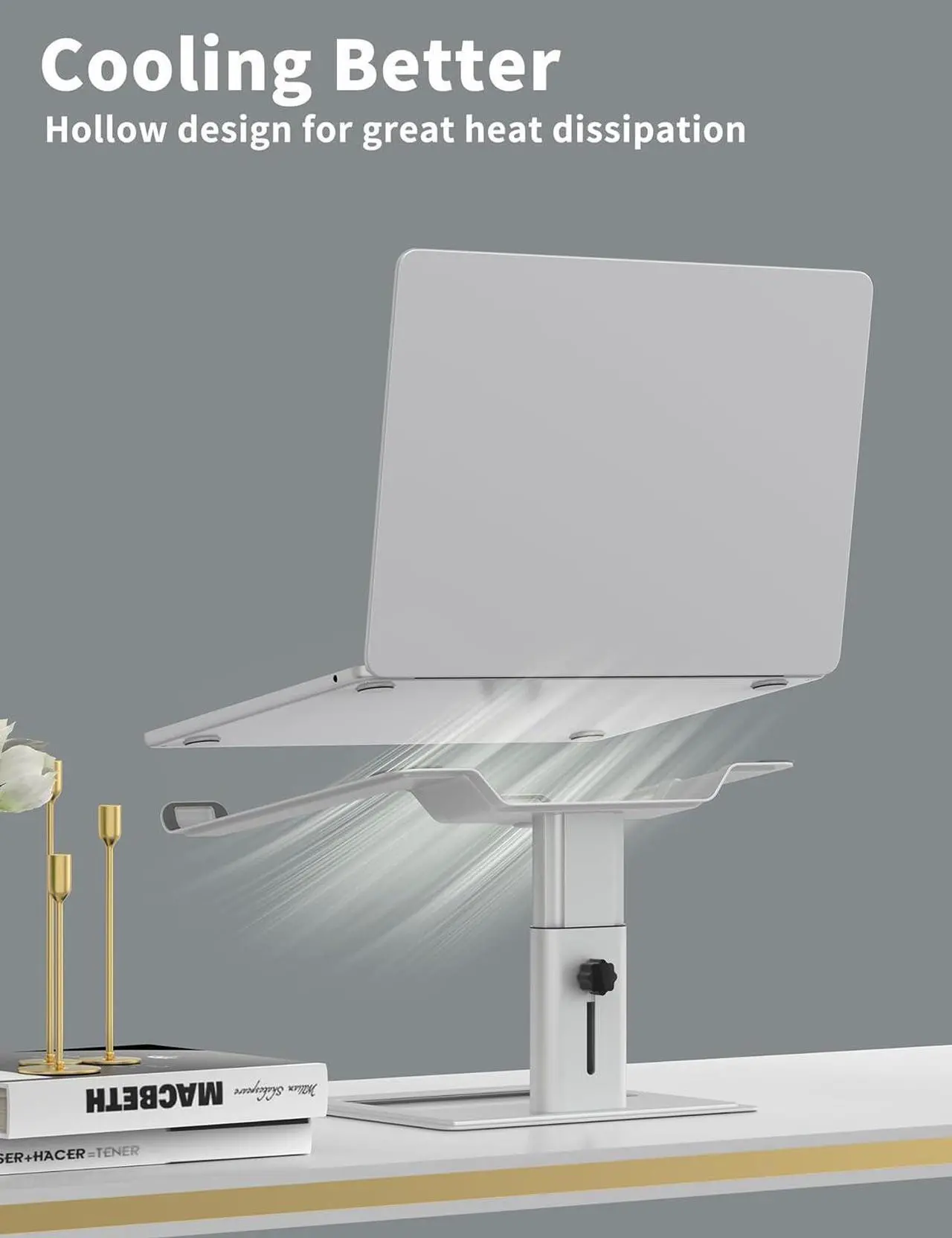 Alt view image 4 of 7 - Adjustable Laptop Stand for Desk Computer Stand Ergonomic Laptop Riser Holder Compatible with 10 to 17.3 Inches Notebook PC Computer Aluminum Silver