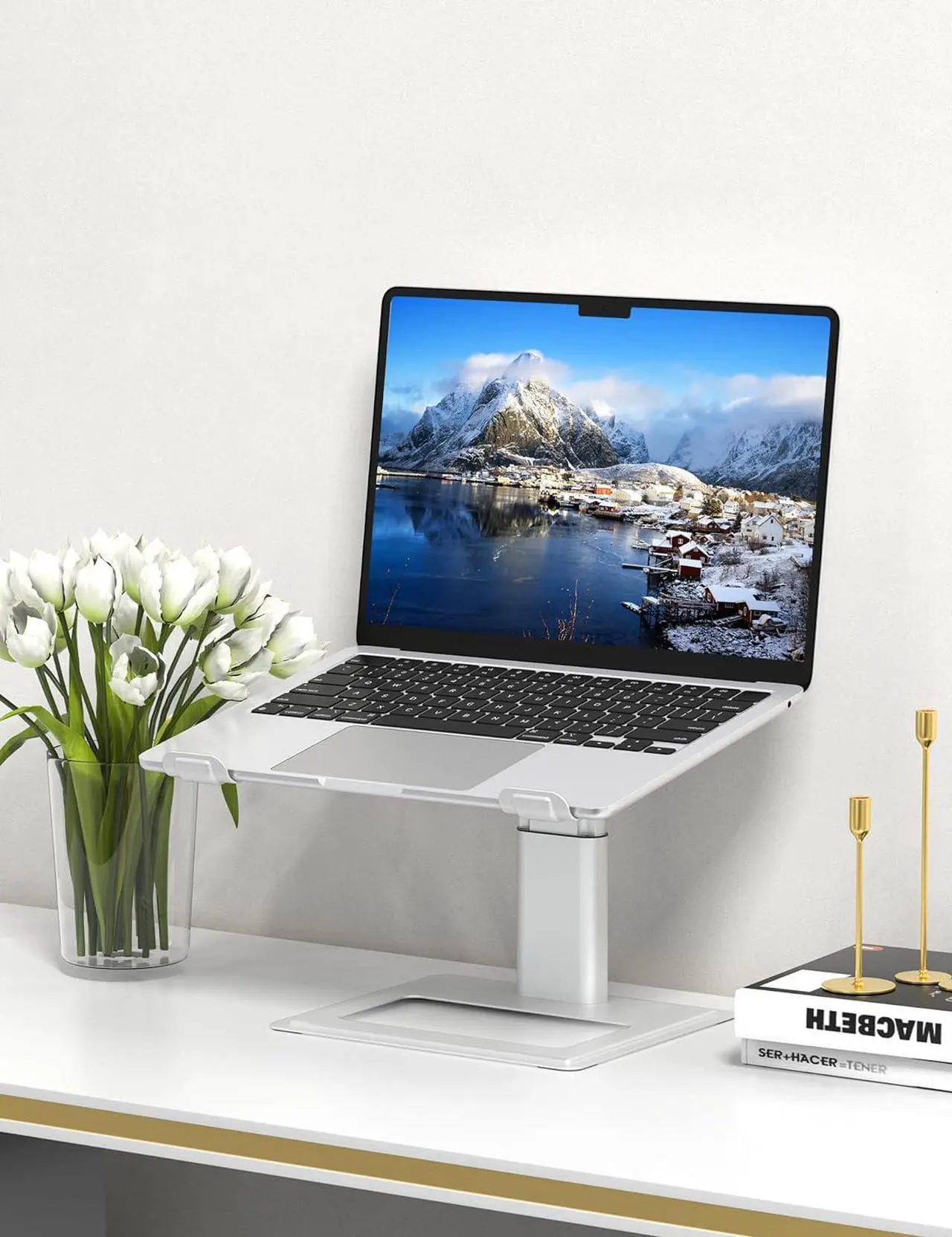 Alt view image 6 of 7 - Adjustable Laptop Stand for Desk Computer Stand Ergonomic Laptop Riser Holder Compatible with 10 to 17.3 Inches Notebook PC Computer Aluminum Silver