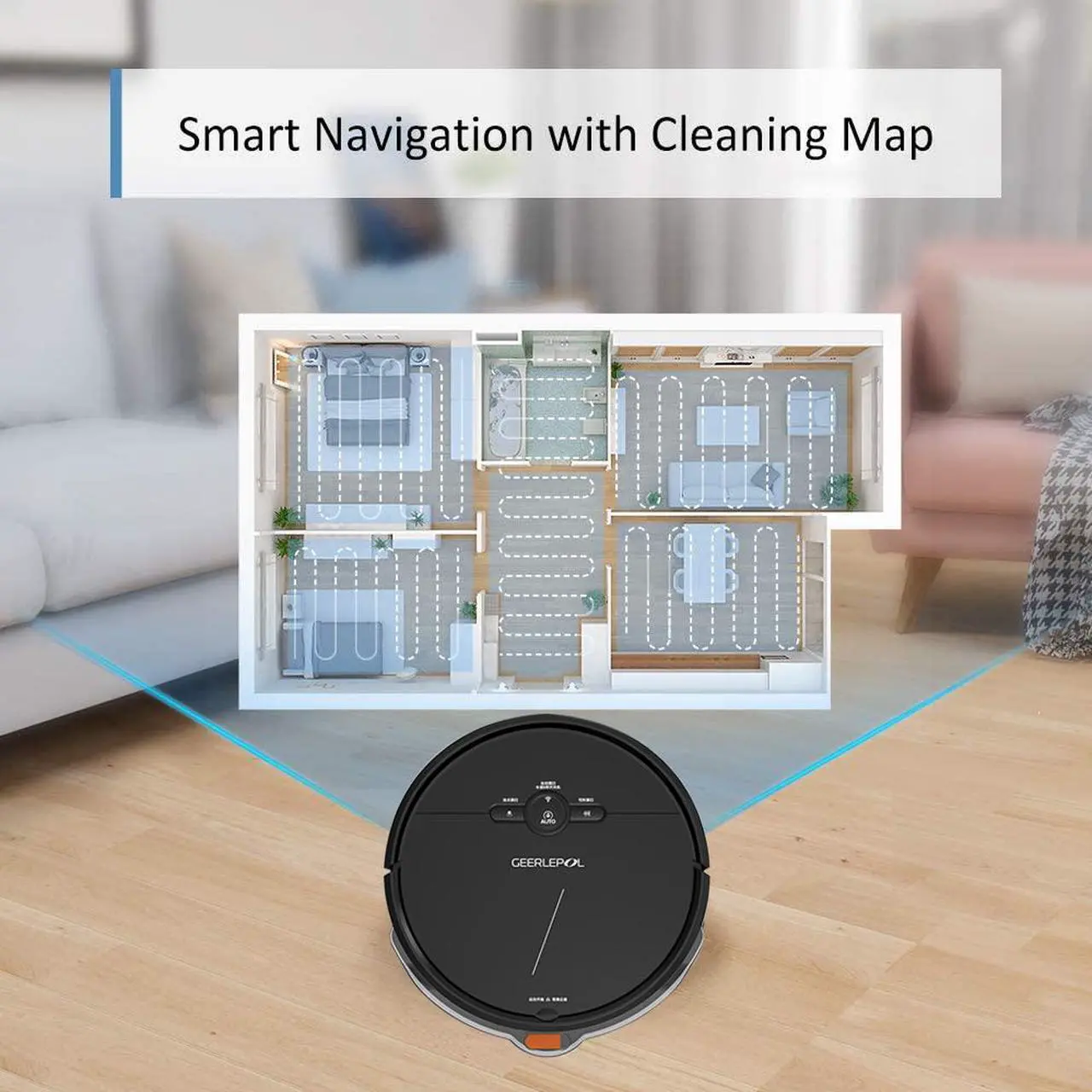Alt view image 2 of 7 - GEERLEP D2-001 1500Pa Robot Vacuum Cleaner Wi-Fi Connectivity, Works with Alexa, Good for Pet Hair, Carpets, Hard Floors, Self-Charging,120min Runtime