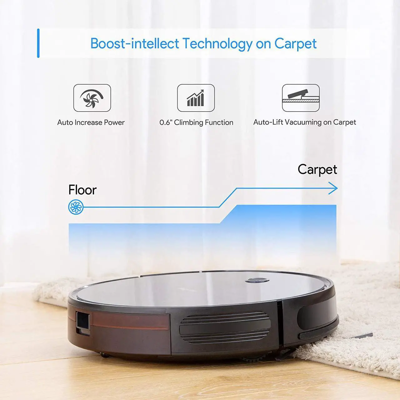 Alt view image 4 of 7 - GEERLEP D2-001 1500Pa Robot Vacuum Cleaner Wi-Fi Connectivity, Works with Alexa, Good for Pet Hair, Carpets, Hard Floors, Self-Charging,120min Runtime