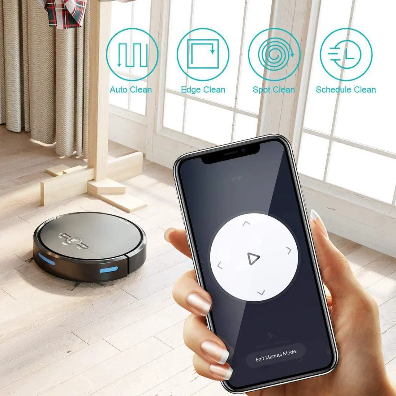 Alt view image 5 of 7 - GEERLEP D2-001 1500Pa Robot Vacuum Cleaner Wi-Fi Connectivity, Works with Alexa, Good for Pet Hair, Carpets, Hard Floors, Self-Charging,120min Runtime