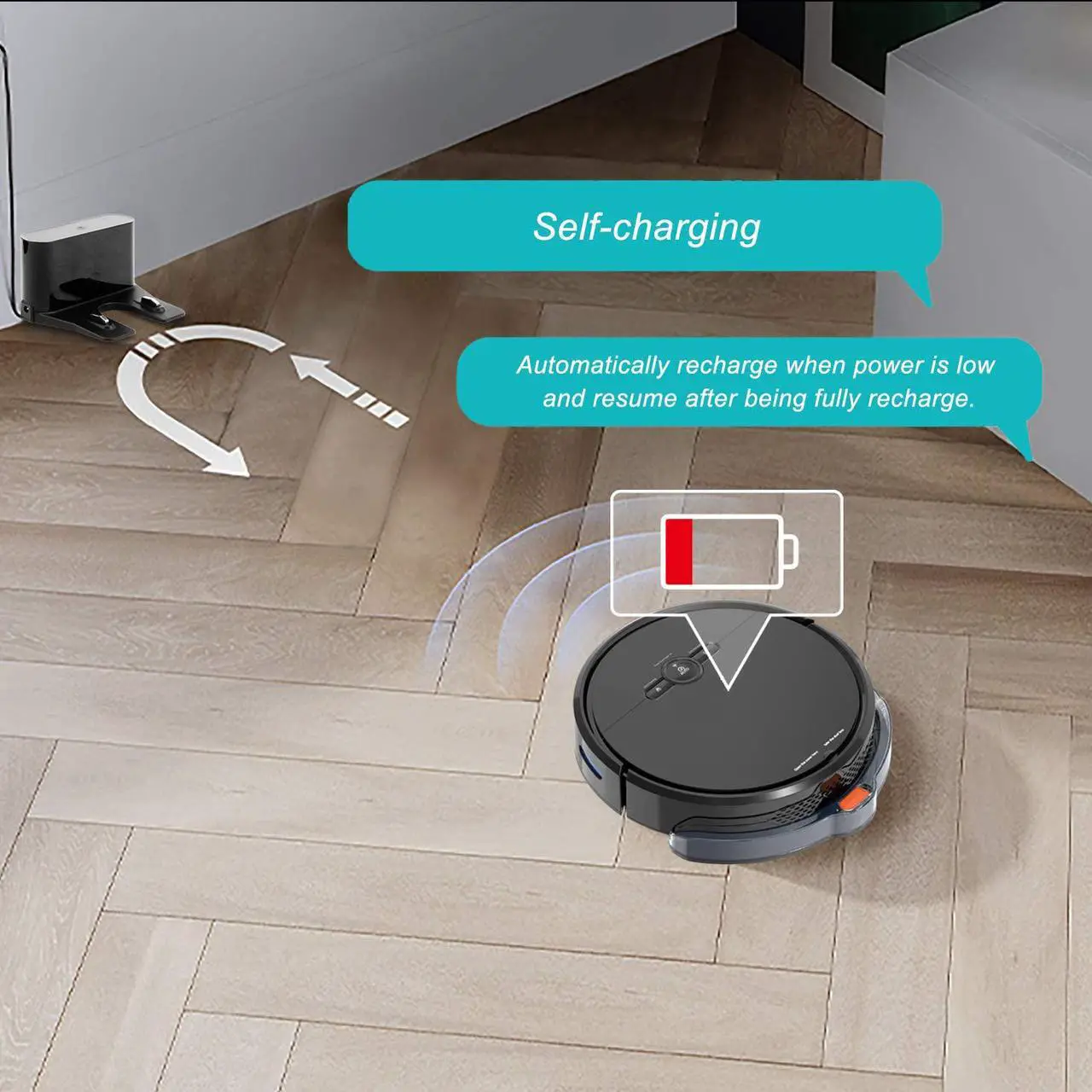 Alt view image 3 of 7 - GEERLEP D2-001 1500Pa Robot Vacuum Cleaner Wi-Fi Connectivity, Works with Alexa, Good for Pet Hair, Carpets, Hard Floors, Self-Charging,120min Runtime