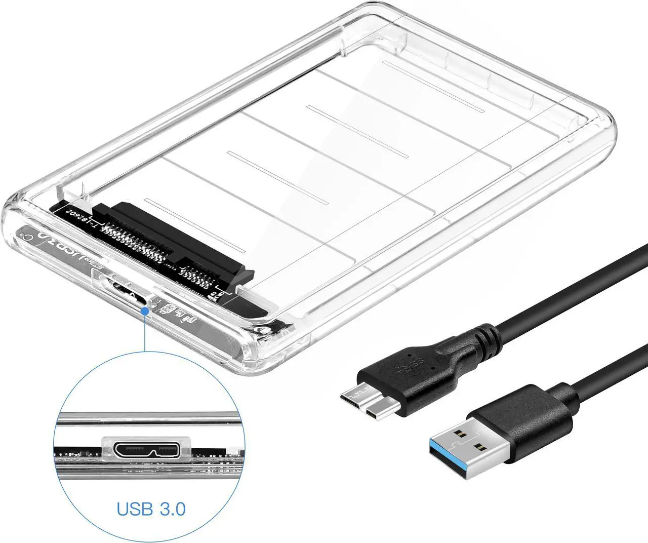 Main image of 2.5' USB 3.0 External Hard Drive Enclosure, USB3.0 to SATA Portable Clear Hard Disk Case for 2.5 inch 7mm 9.5mm SATA HDD SSD, Support UASP SATA III, Max 4TB, Tool-Free Design