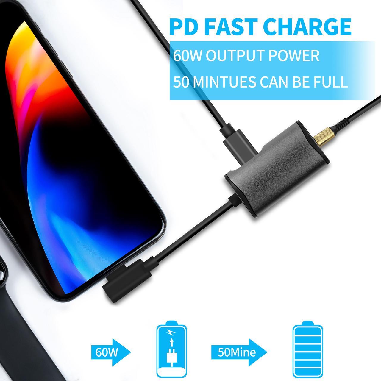 Alt view image 4 of 5 - 2-in-1 90 Degree USB-C PD Headphone Jack Adapter, Type-C to 3.5mm Audio Adapter, for Aux, Stereo, Earphones, Headset, Headphones, Compatible with Galaxy S20/S10/Note10, Pixel 3/4, iPad Pro 2020, Black