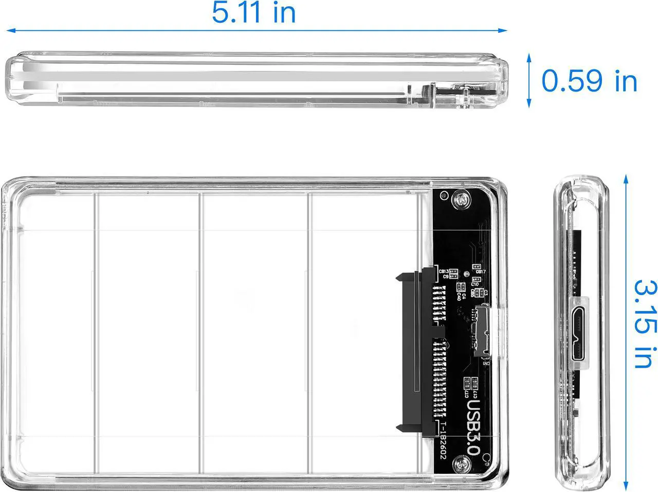 Alt view image 2 of 6 - 2.5' USB 3.0 External Hard Drive Enclosure, USB3.0 to SATA Portable Clear Hard Disk Case for 2.5 inch 7mm 9.5mm SATA HDD SSD, Support UASP SATA III, Max 4TB, Tool-Free Design
