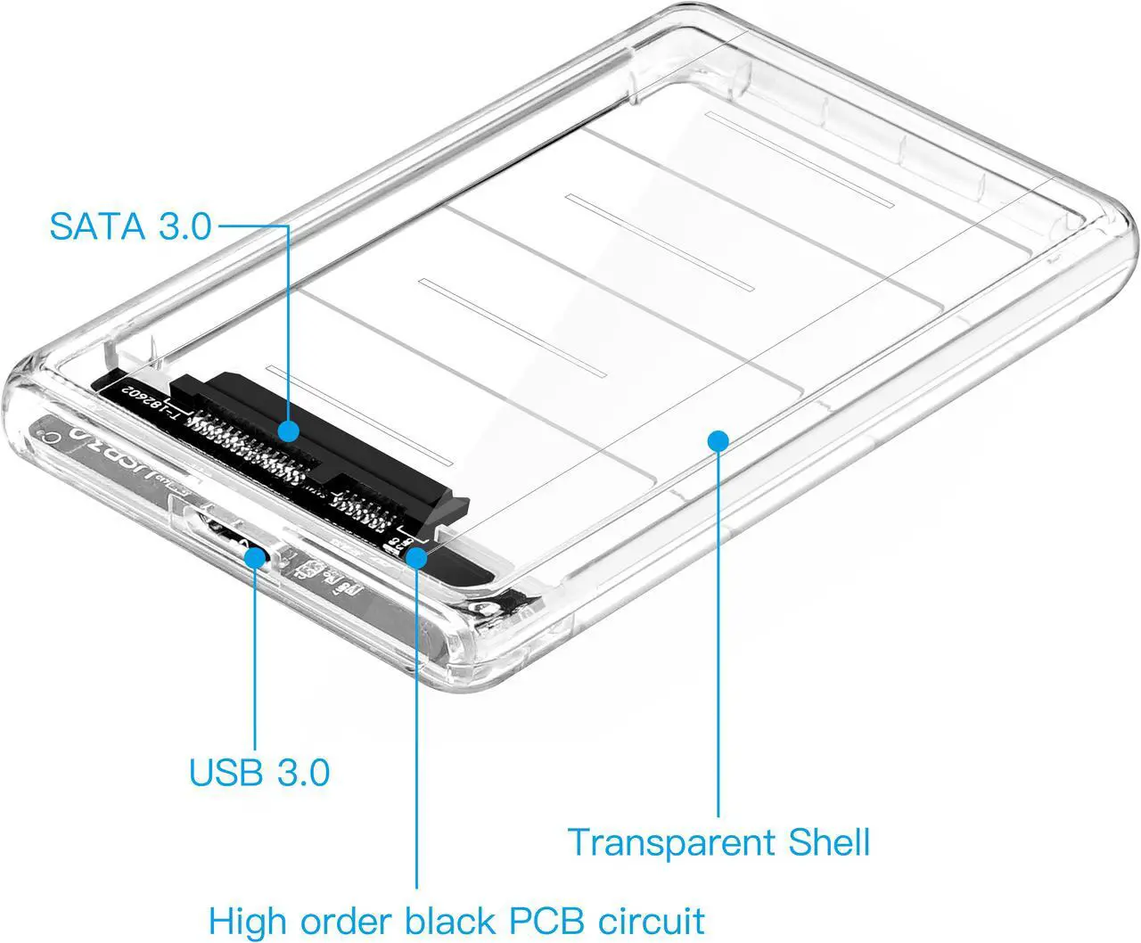 Alt view image 3 of 6 - 2.5' USB 3.0 External Hard Drive Enclosure, USB3.0 to SATA Portable Clear Hard Disk Case for 2.5 inch 7mm 9.5mm SATA HDD SSD, Support UASP SATA III, Max 4TB, Tool-Free Design