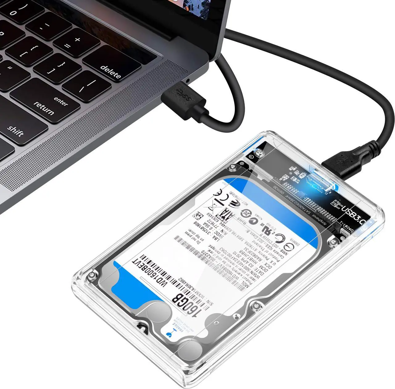 Alt view image 6 of 6 - 2.5' USB 3.0 External Hard Drive Enclosure, USB3.0 to SATA Portable Clear Hard Disk Case for 2.5 inch 7mm 9.5mm SATA HDD SSD, Support UASP SATA III, Max 4TB, Tool-Free Design