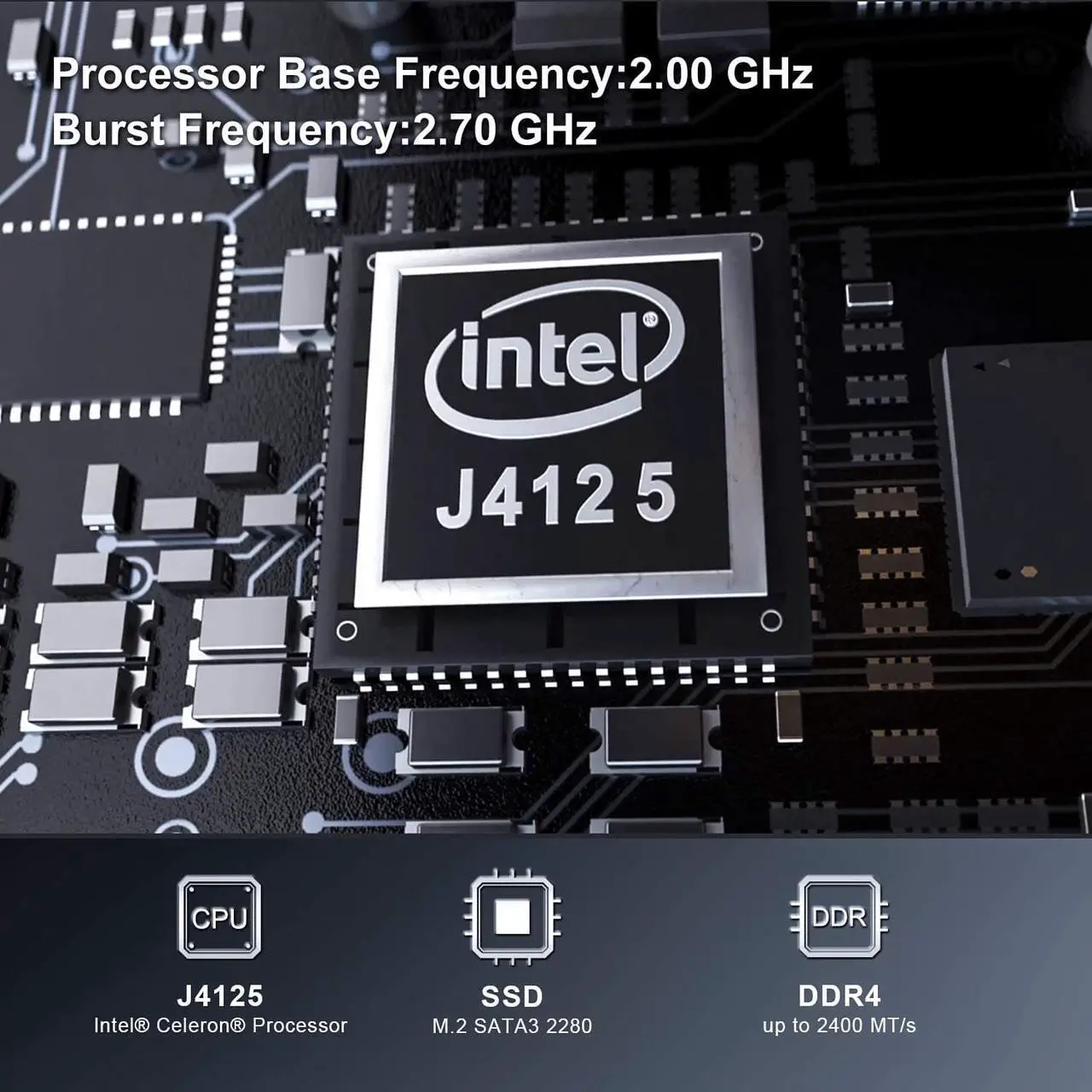 Alt view image 6 of 7 - Mini PC Model GKmini Intel Gemini Lake Refresh Processor J4125 (4C/4T, 4M Cache, 2.0GHz up to 2.7GHz), DDR 8G,SSD 128GB, Bluetooth 4.0 (GKmini8+128)