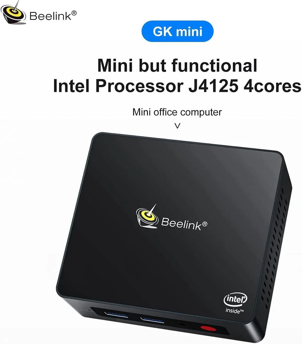 Alt view image 2 of 7 - Mini PC Model GKmini Intel Gemini Lake Refresh Processor J4125 (4C/4T, 4M Cache, 2.0GHz up to 2.7GHz), DDR 8G,SSD 128GB, Bluetooth 4.0 (GKmini8+128)