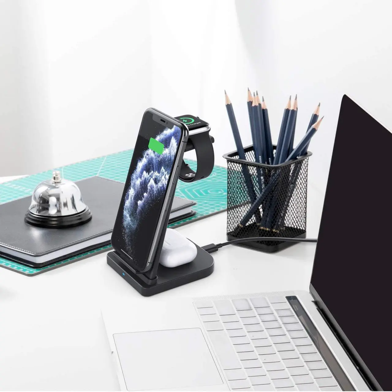 Alt view image 6 of 7 - Wireless Charger, 3 in 1 Wireless Charging Station for iPhone 12/11pro/SE/Xs AirPods 2/Pro,Wireless Charging Stand for iphone Samsung S20 (Black)