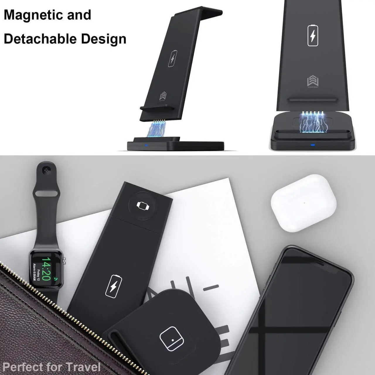 Alt view image 7 of 7 - Wireless Charger, 3 in 1 Wireless Charging Station for iPhone 12/11pro/SE/Xs AirPods 2/Pro,Wireless Charging Stand for iphone Samsung S20 (Black)