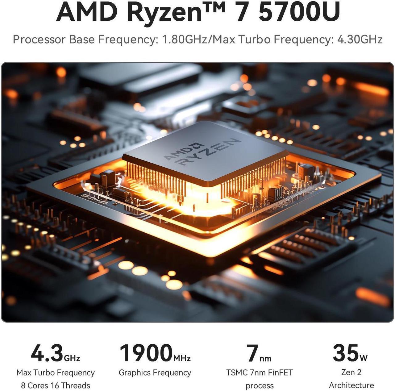 Alt view image 3 of 7 - SER5 Mini PC, AMD Ryzen 7 5700U(8C/16T up to 4.3GHz),16GB DDR4 500GB NVME SSD WiFi 6/BT5.2/HDMI+Type-C+DP Triple Display Mini Office Business Gaming Computer