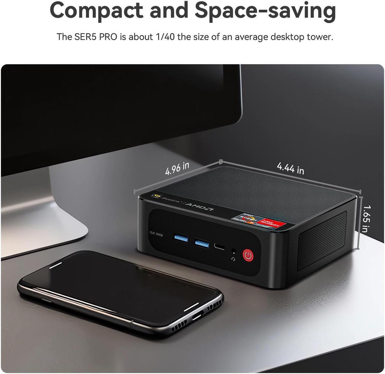 Alt view image 4 of 7 - SER5 Mini PC, AMD Ryzen 7 5700U(8C/16T up to 4.3GHz),16GB DDR4 500GB NVME SSD WiFi 6/BT5.2/HDMI+Type-C+DP Triple Display Mini Office Business Gaming Computer