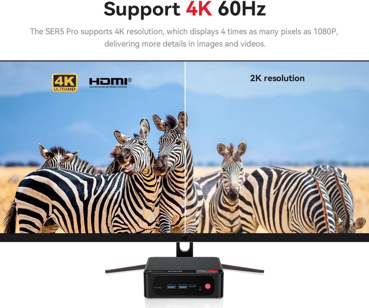 Alt view image 5 of 7 - SER5 Mini PC, AMD Ryzen 7 5700U(8C/16T up to 4.3GHz),16GB DDR4 500GB NVME SSD WiFi 6/BT5.2/HDMI+Type-C+DP Triple Display Mini Office Business Gaming Computer