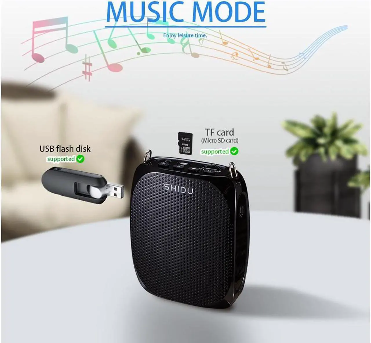 Alt view image 7 of 7 - Shidu Portable Rechargeable Mini Voice Amplifier with Wired Microphone Headset and Waistband Supports MP3 Format Audio for Teachers Singing Coaches Training Presentation Tour Guide