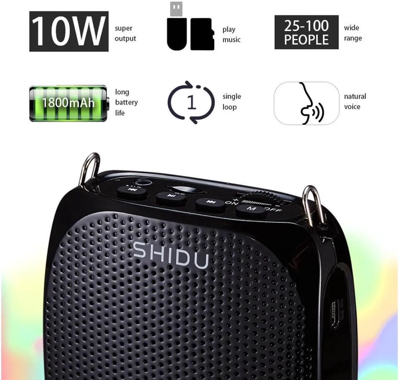 Alt view image 3 of 7 - Shidu Portable Rechargeable Mini Voice Amplifier with Wired Microphone Headset and Waistband Supports MP3 Format Audio for Teachers Singing Coaches Training Presentation Tour Guide