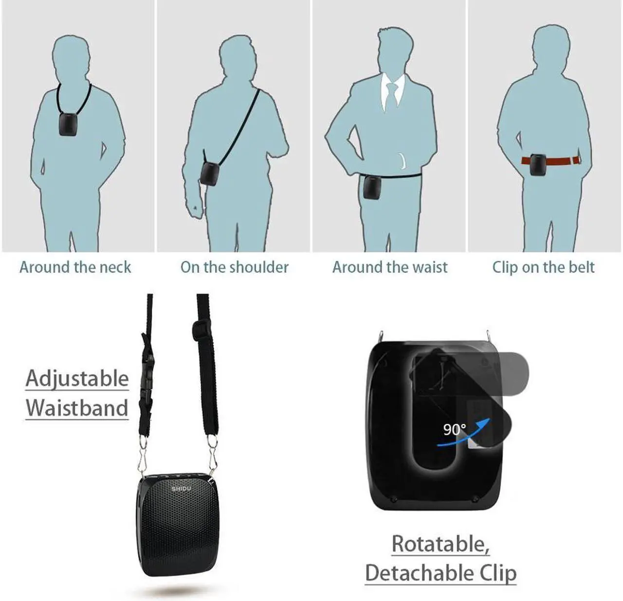 Alt view image 6 of 7 - Shidu Portable Rechargeable Mini Voice Amplifier with Wired Microphone Headset and Waistband Supports MP3 Format Audio for Teachers Singing Coaches Training Presentation Tour Guide