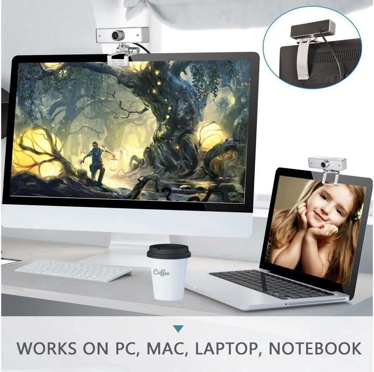 Alt view image 7 of 7 - 2MP Webcam 1080P, GUCEE HD92 Full HD Web Camera 110 Degree Wide Angle Crystal Clear Video with Noise Cancelling Mic, Skype Webcam for PC, Mac, Laptop, Notebook, Compatible with Windows 10, 8, 7, XP