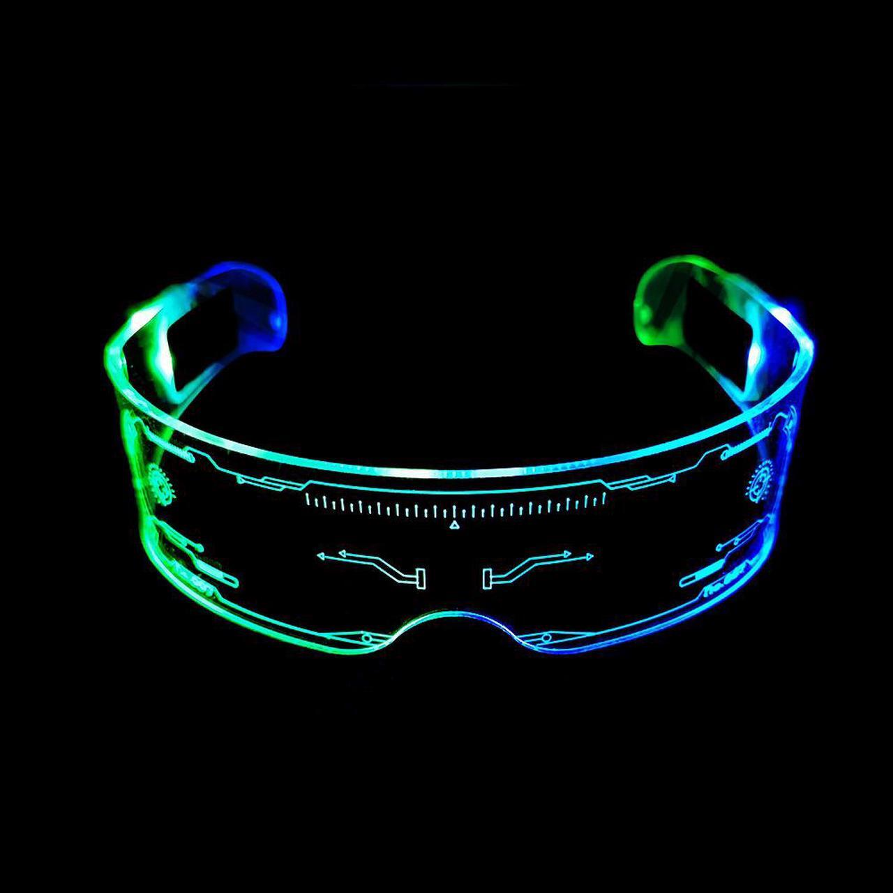 Main image of LED Light up Glasses - Rainbow Steampunk Goggles Novelty Funny Rave Glasses for Kids Adults Birthday Halloween Christmas Party Eyewear (Green)