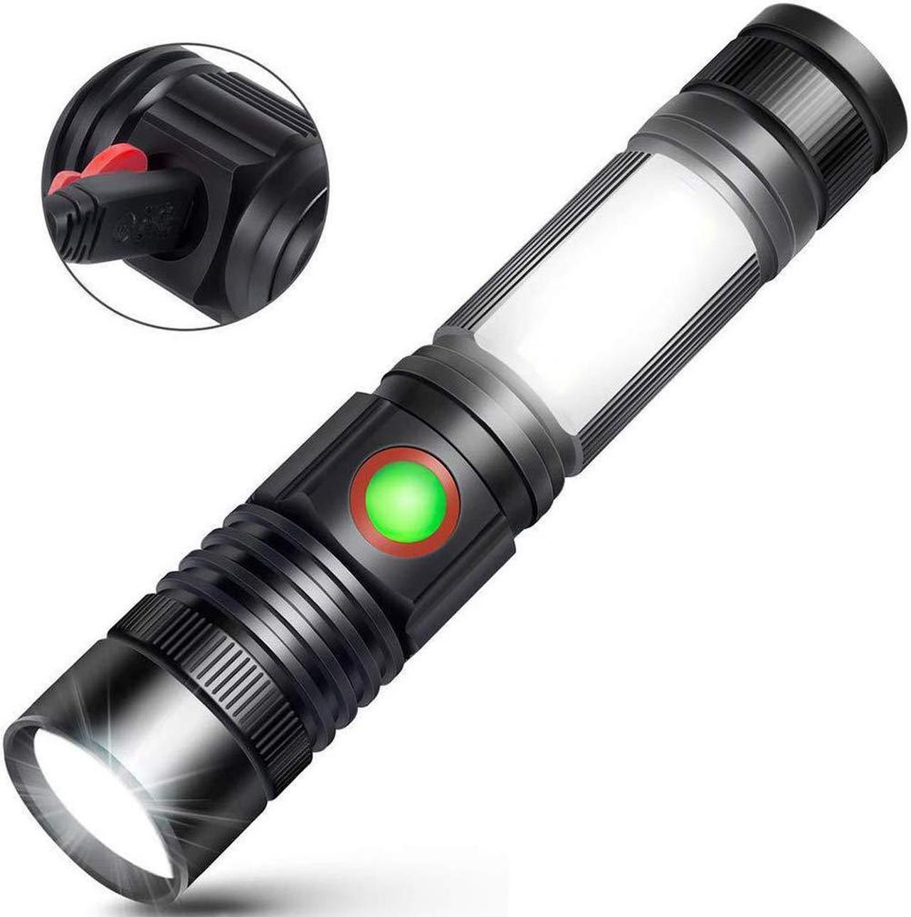 Alt view image 2 of 6 - Rechargeable flashlight (without battery), electromagnetic flashlight with COB side light, super bright Cree LED, waterproof, zoomable, best camping, emergency flashlight