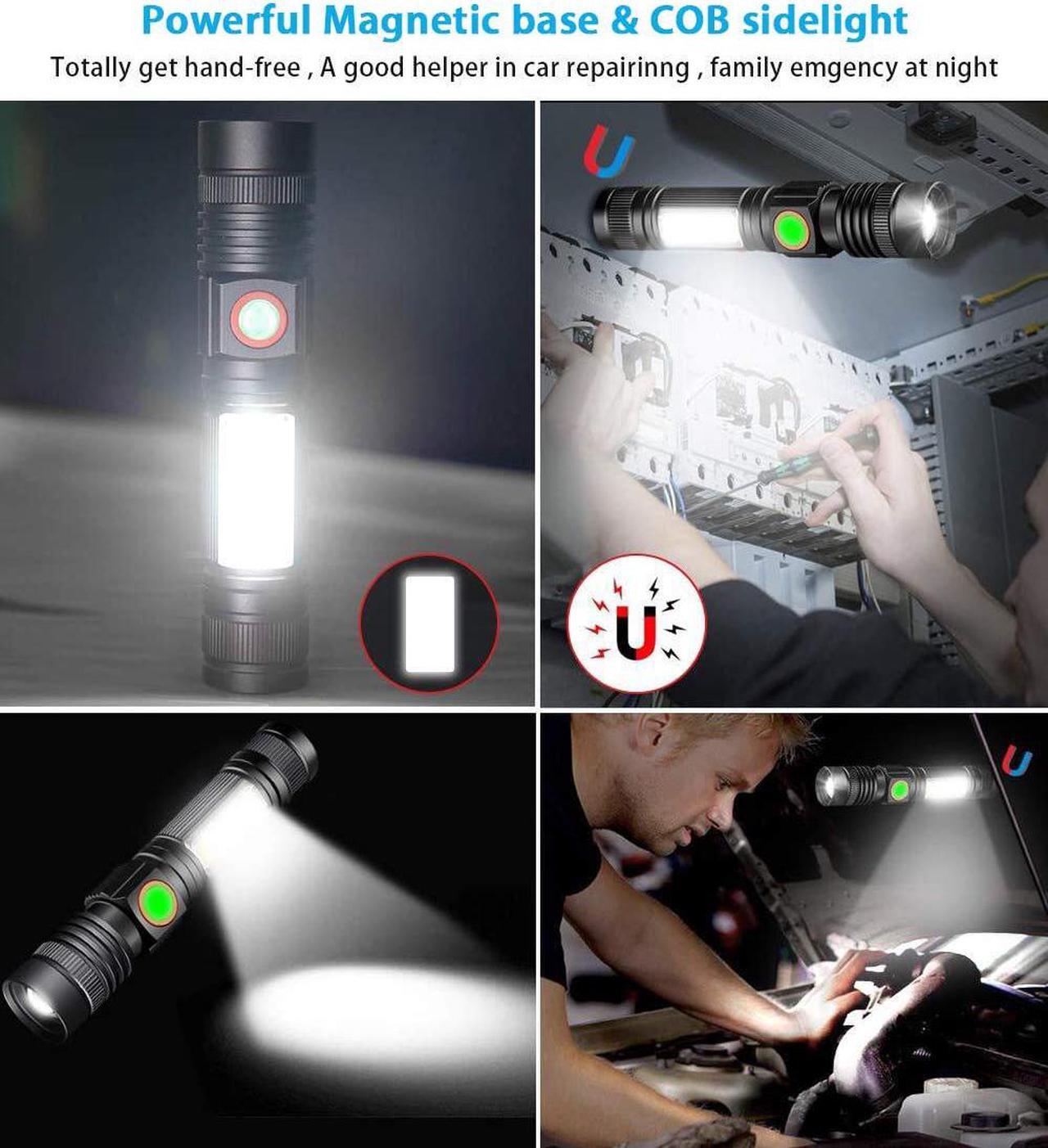 Alt view image 4 of 6 - Rechargeable flashlight (without battery), electromagnetic flashlight with COB side light, super bright Cree LED, waterproof, zoomable, best camping, emergency flashlight