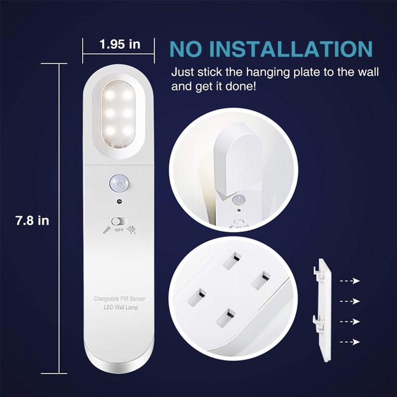 Alt view image 4 of 7 - Motion Sensor LED Night Light USB Rechargeable Handheld Cordless Wall Light for Bedroom Bathroom Stairs Hallway Nursery Night Lamp