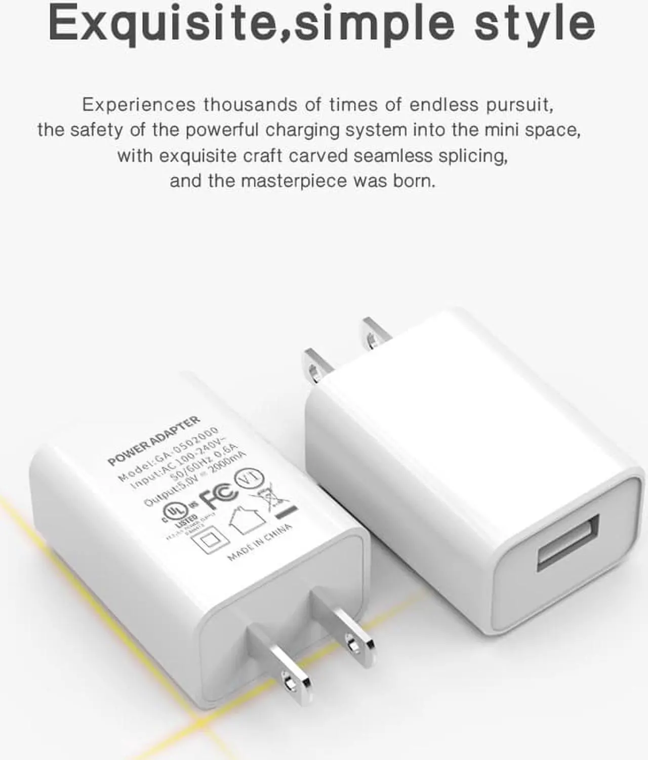 Alt view image 2 of 7 - UL Certified USB Wall Charger Power Supply 5v 1A Universal Portable Travel Power Adapter Plug Block High Speed for iPhone iPad iPad Samsung HTC LG iPod Nokia Travel Office Home Use (White, 2Pack)