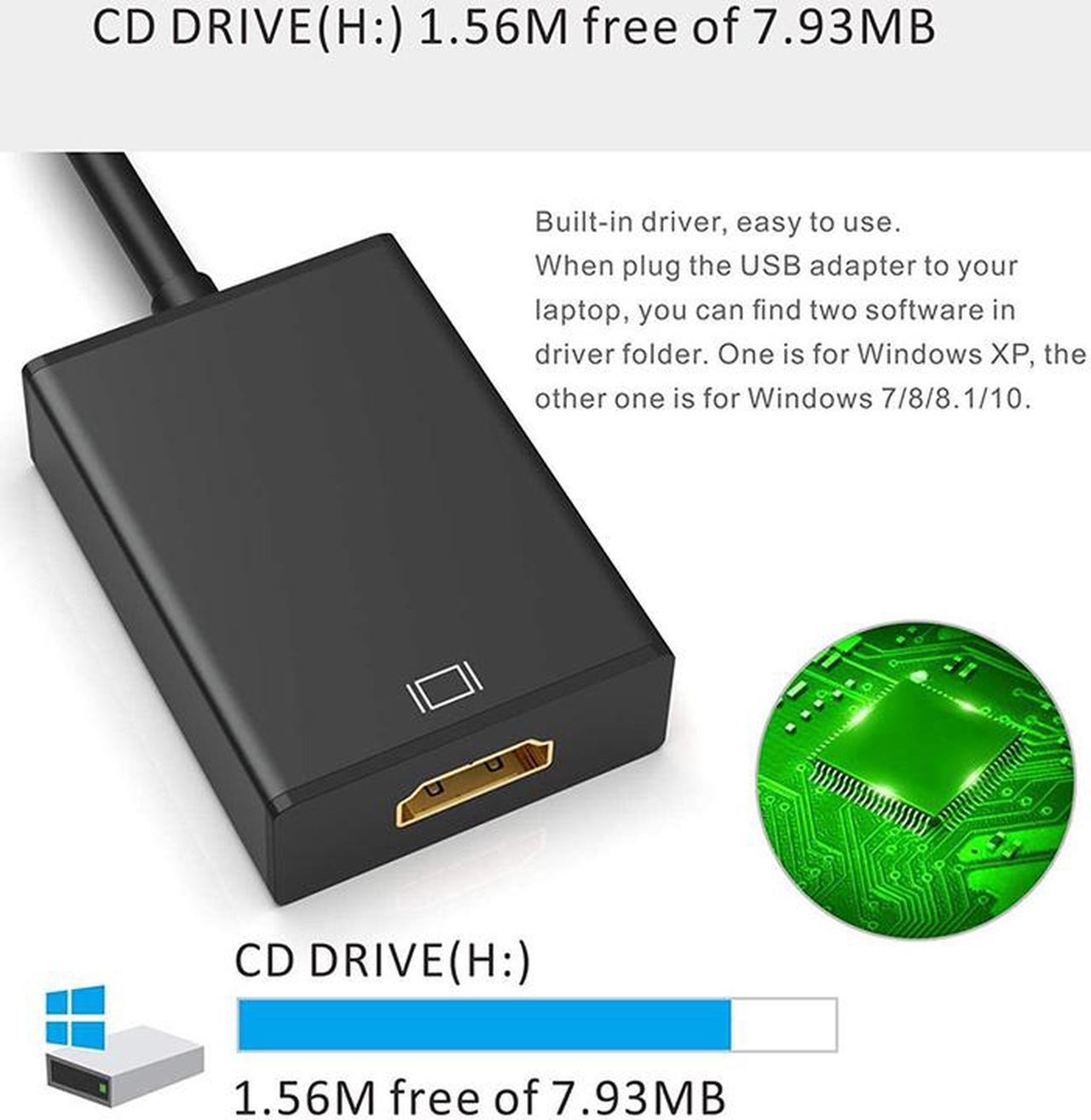 Alt view image 3 of 7 - USB to HDMI Adapter,Hannord USB 3.0/2.0 to HDMI 1080P Video Graphics Cable Converter with Audio for PC Laptop Projector HDTV Compatible with Windows XP 7/8/8.1/10[Mac OS not Supported] - Black