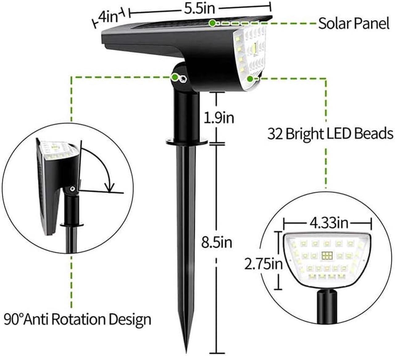 Alt view image 7 of 7 - Hannord 32 LED Solar Landscape Spotlights, Wireless Waterproof Solar Landscaping Spotlights Outdoor Solar Powered Wall Lights for Yard Garden Driveway Porch Walkway Pool Patio- Cold White(4 Pack)