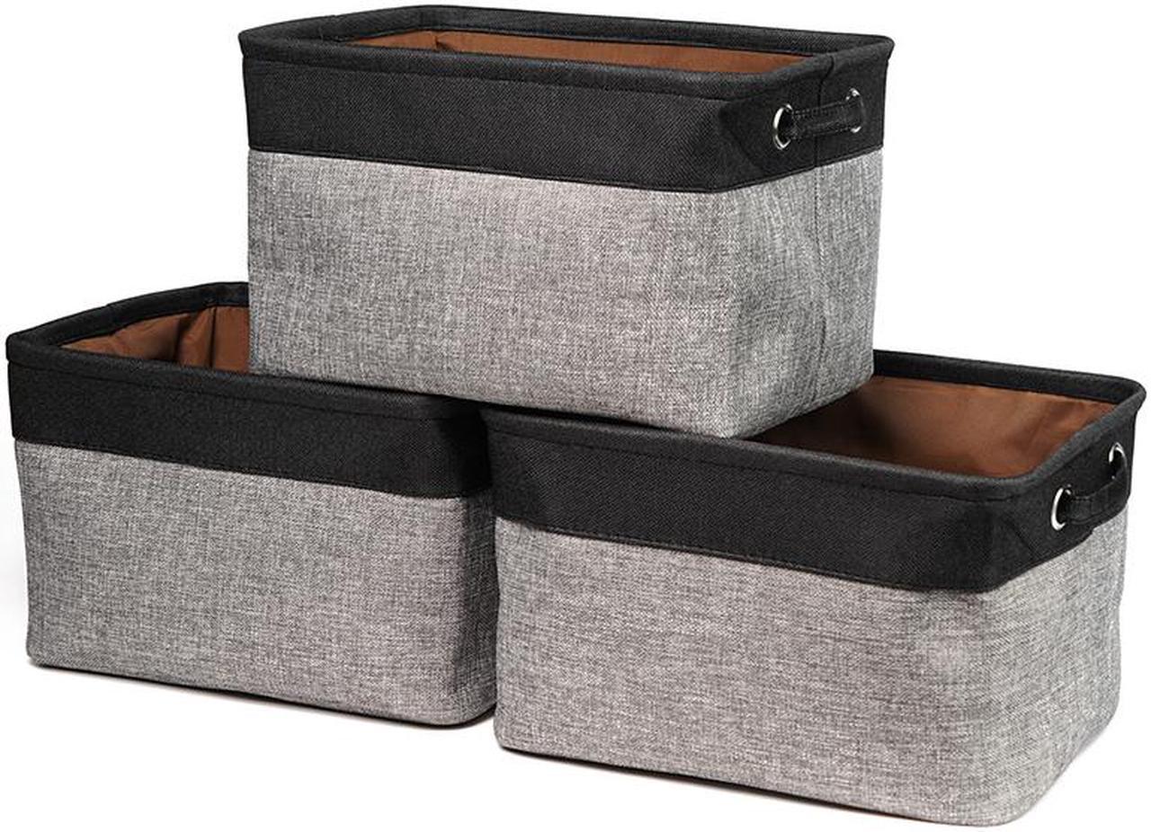 Hannord Large Storage Basket Bin Set [3-Pack] Storage Cube Box Foldable Canvas Fabric Collapsible Organizer With Handles For Home Office Closet (Black / Grey)