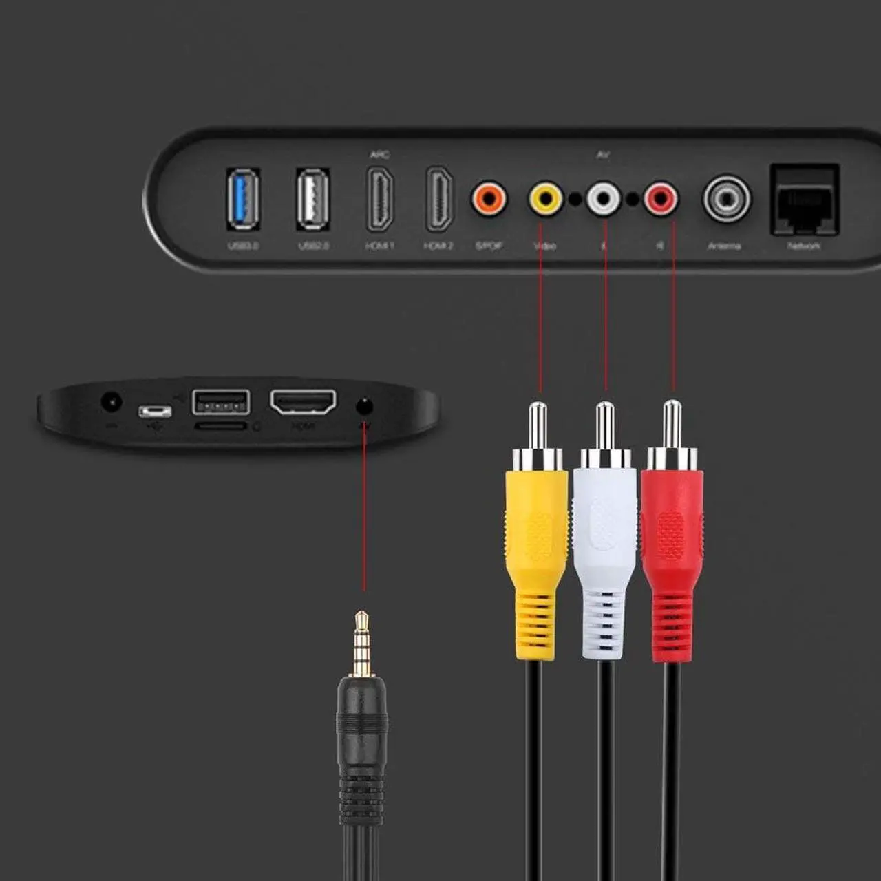 Alt view image 3 of 7 - Hannord 3.5mm to 3 RCA Male Plug to RCA Stereo Audio Video Male AUX Cable 5FT Cord