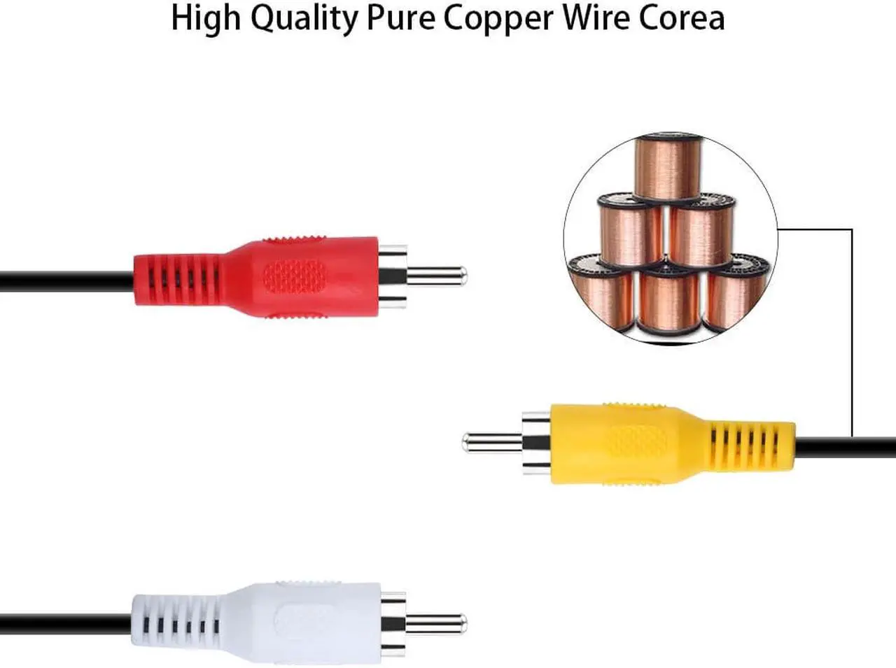 Alt view image 4 of 7 - Hannord 3.5mm to 3 RCA Male Plug to RCA Stereo Audio Video Male AUX Cable 5FT Cord