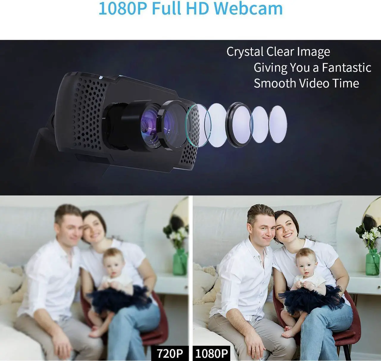 Alt view image 3 of 7 - 1080P Webcam with Microphone, Hannord USB 2.0 Desktop Laptop Computer Web Camera with Auto Light Correction, Plug and Play [30fps], for Video Streaming, Conference, Game,Study, Skype/YouTube/Zoom