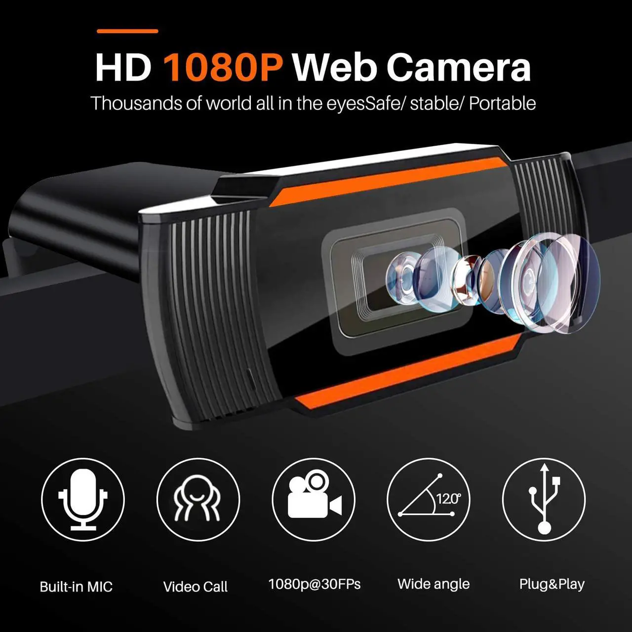 Alt view image 2 of 7 - Webcam with Microphone, Hannord 1080P HD Streaming USB Computer Webcam Web Camera Noise Reduction for PC Video Conferencing/Calling/Gaming, Laptop/Desktop Mac, Skype/YouTube/Zoom/Facetime