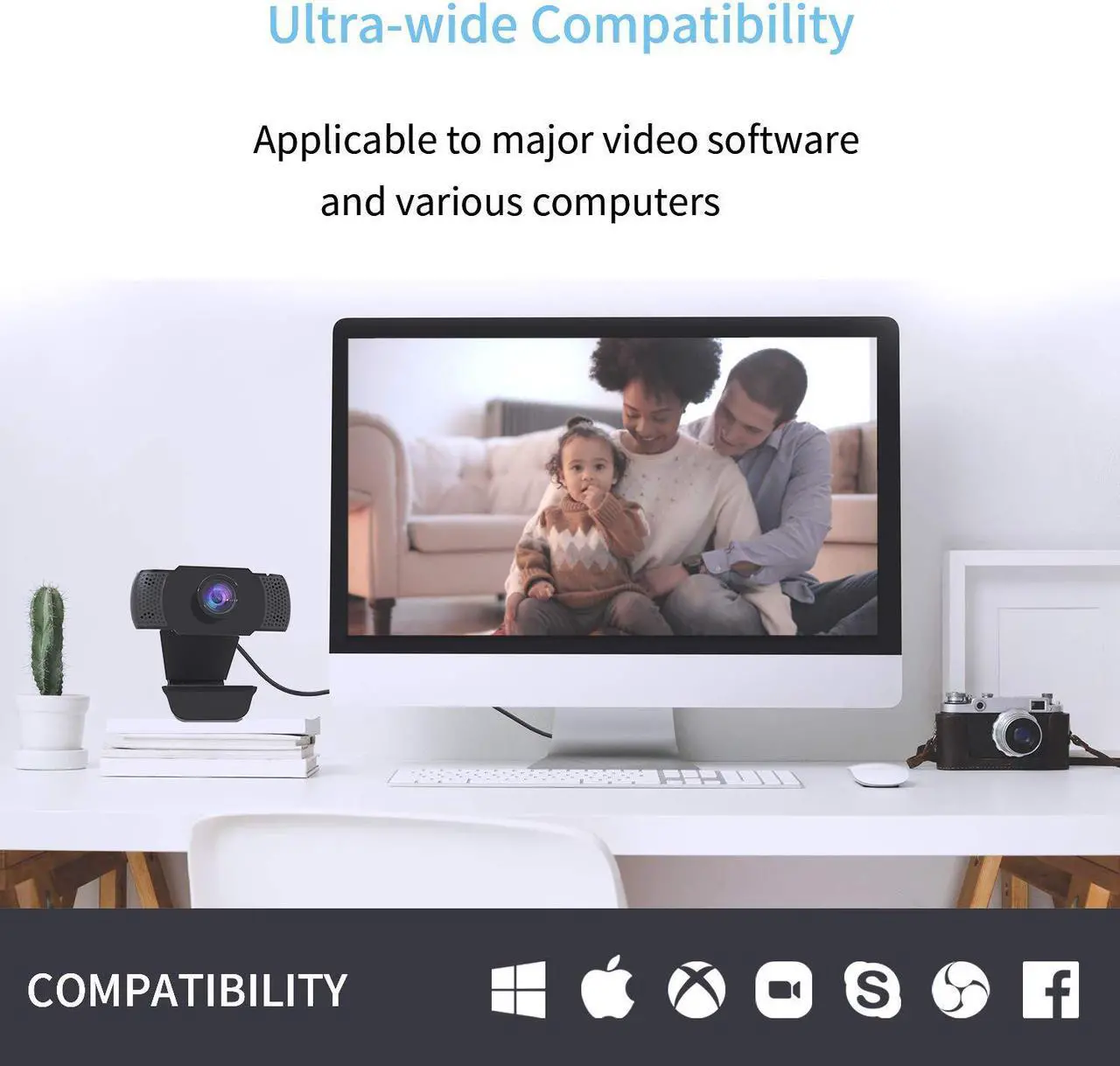 Alt view image 6 of 7 - 1080P Webcam with Microphone, Hannord USB 2.0 Desktop Laptop Computer Web Camera with Auto Light Correction, Plug and Play [30fps], for Video Streaming, Conference, Game,Study, Skype/YouTube/Zoom