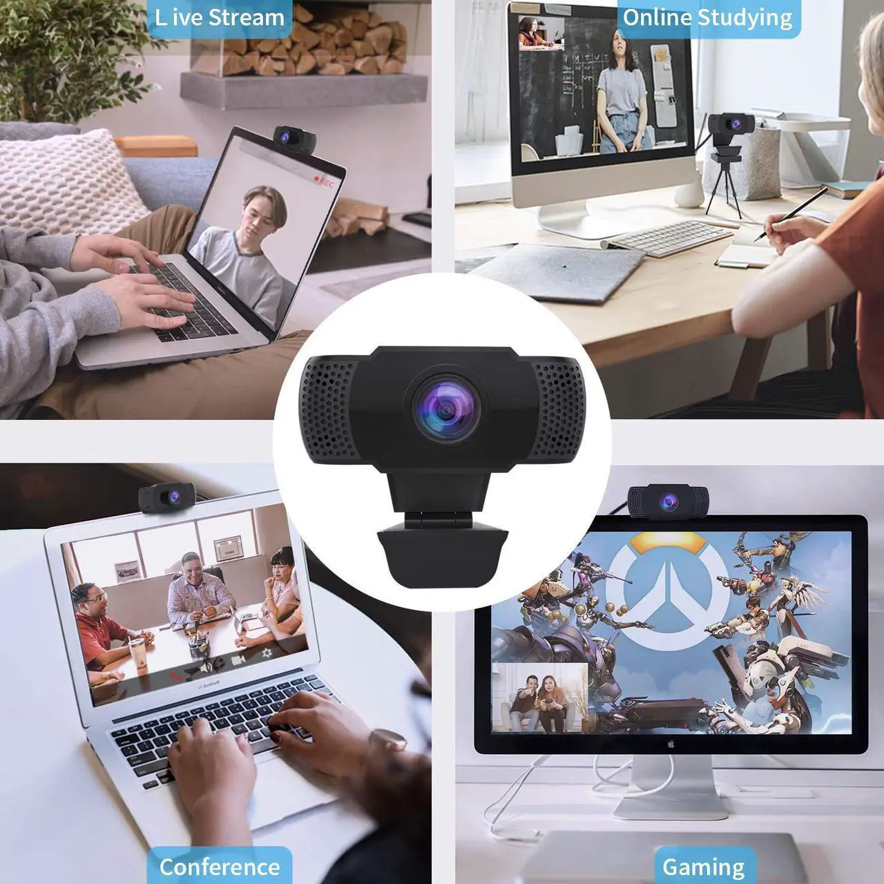 Alt view image 7 of 7 - 1080P Webcam with Microphone, Hannord USB 2.0 Desktop Laptop Computer Web Camera with Auto Light Correction, Plug and Play [30fps], for Video Streaming, Conference, Game,Study, Skype/YouTube/Zoom