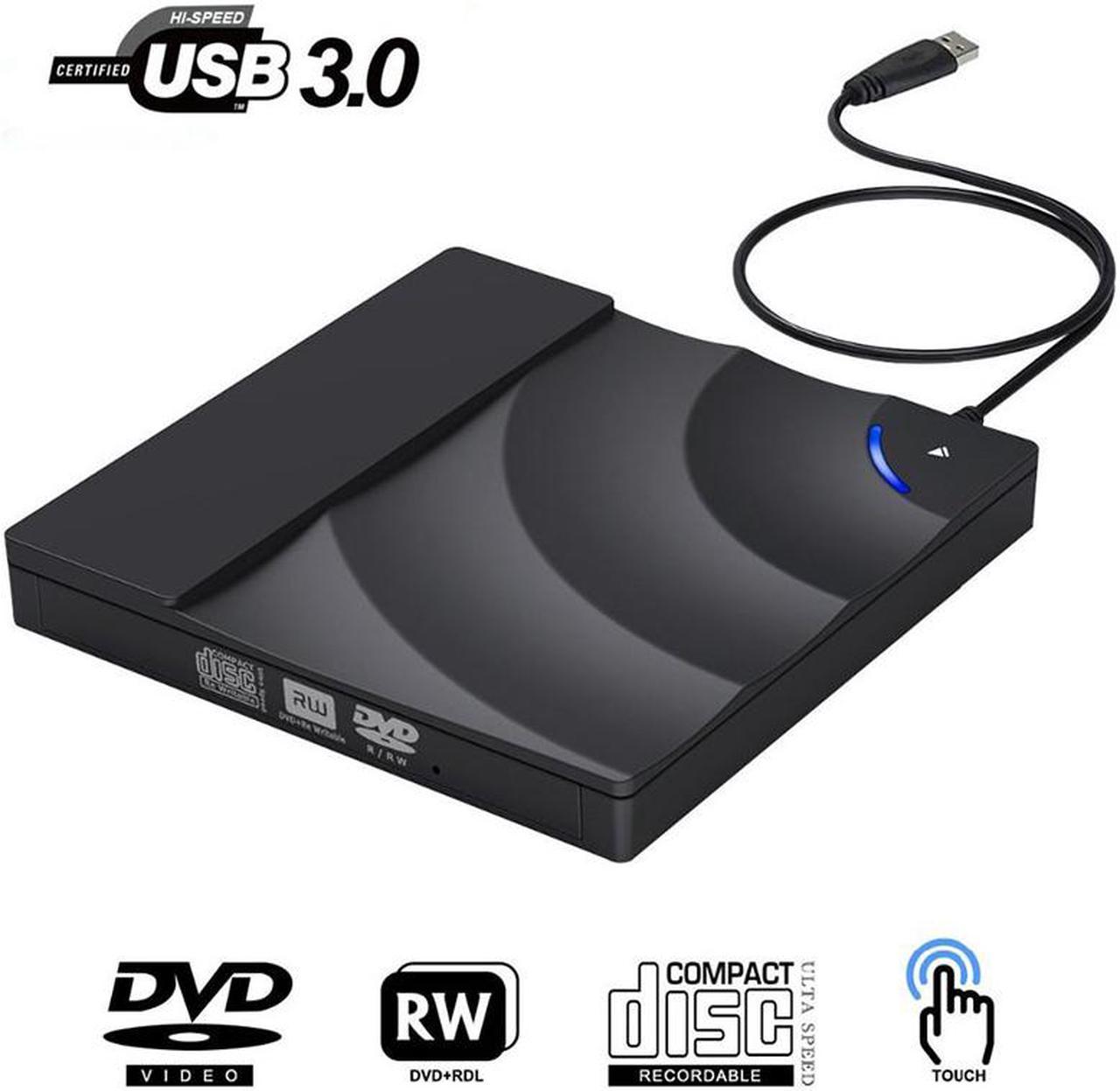 Portable high-speed USB 3.0 CD DVD-RW Optical Drive External Slim Disk Reader Desktop PC Laptop Tablet Promotion DVD Player for PC Laptop Desktop MacBook Mac Windows 7/8.1/10 Linux OS