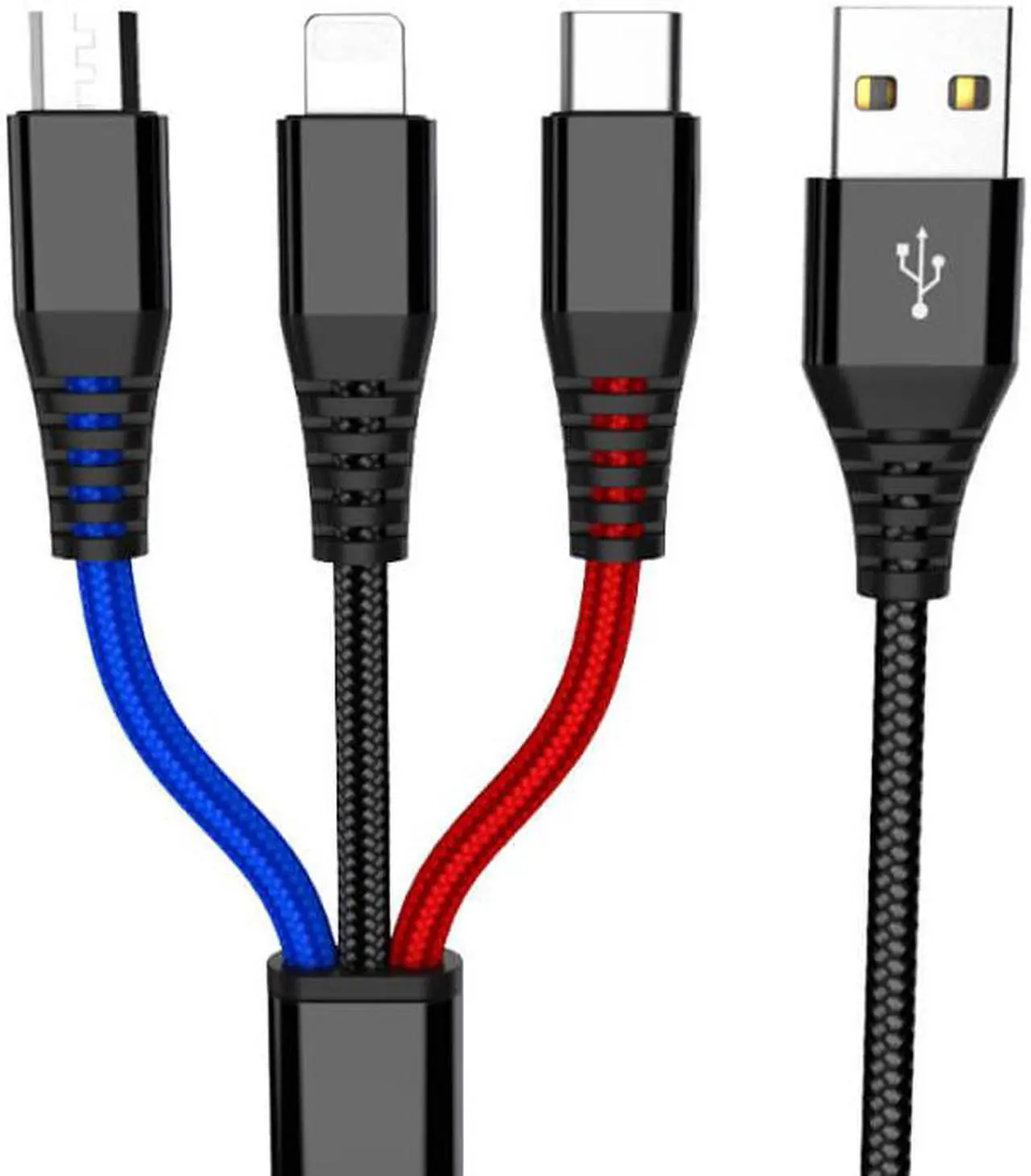 Alt view image 6 of 6 - Multi Charger Cable, Nylon Braided Universal 3 in 1 Multiple Ports Devices USB Charging Cord with USB Type C/Micro USB Connectors for Phones Tablets (Charging Only) - 4Ft, 2Pack