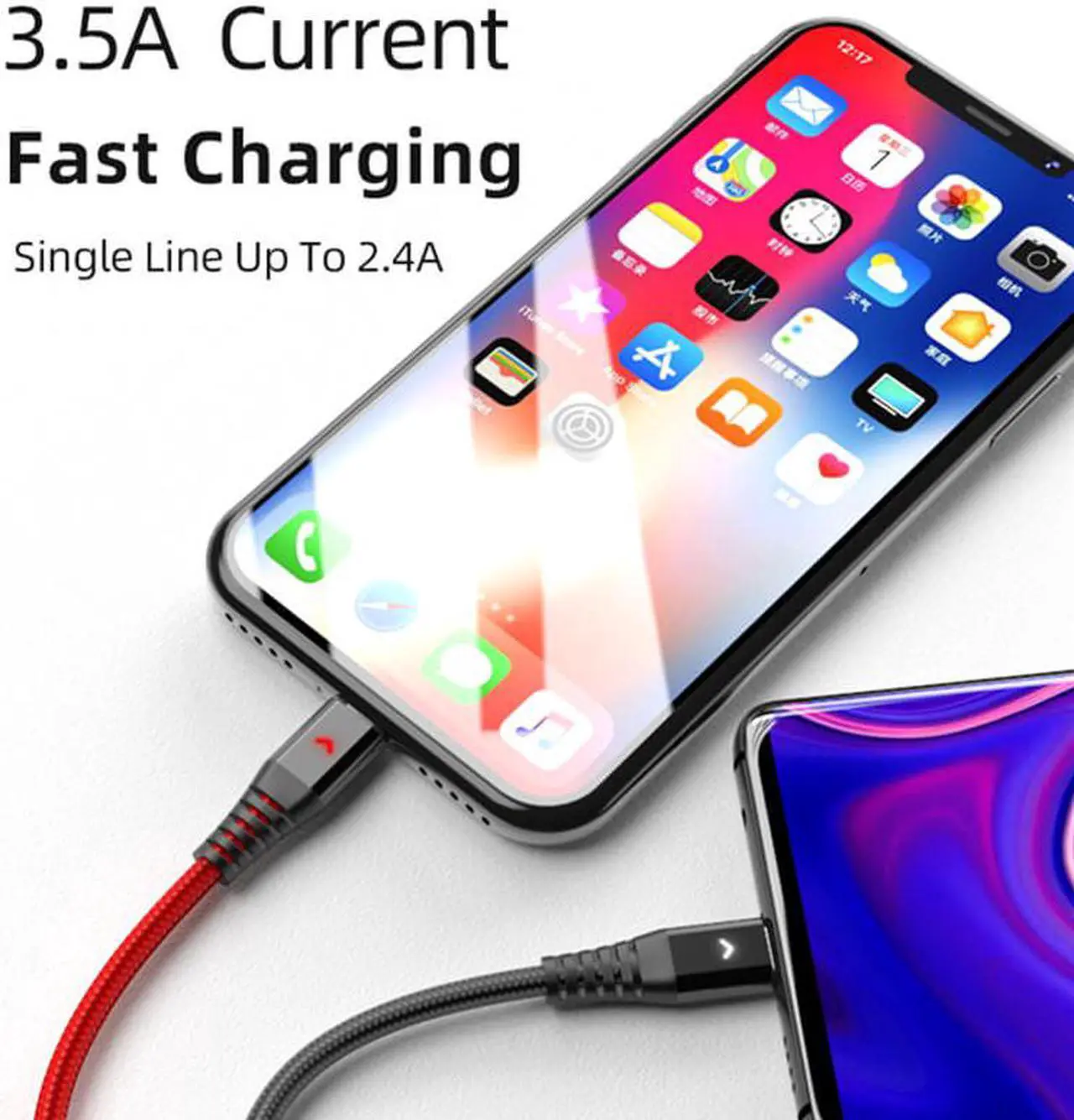 Alt view image 3 of 6 - Multi Charger Cable, Nylon Braided Universal 3 in 1 Multiple Ports Devices USB Charging Cord with USB Type C/Micro USB Connectors for Phones Tablets (Charging Only) - 4Ft, 2Pack
