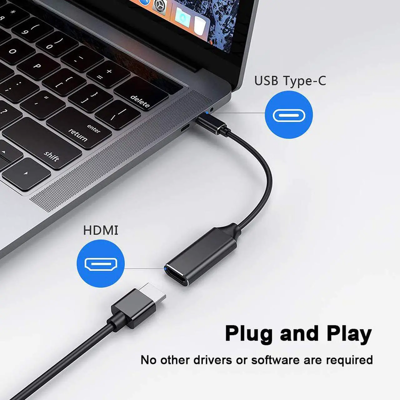 Alt view image 3 of 7 - USB C to HDMI Adapter 4K for Mac OS, Type-C to HDMI Adapter [Thunderbolt 3], Compatible with MacBook Pro 2019/2018/2017, MacBook Air, Galaxy, Dell XPS, Pixelbook, Microsoft and More
