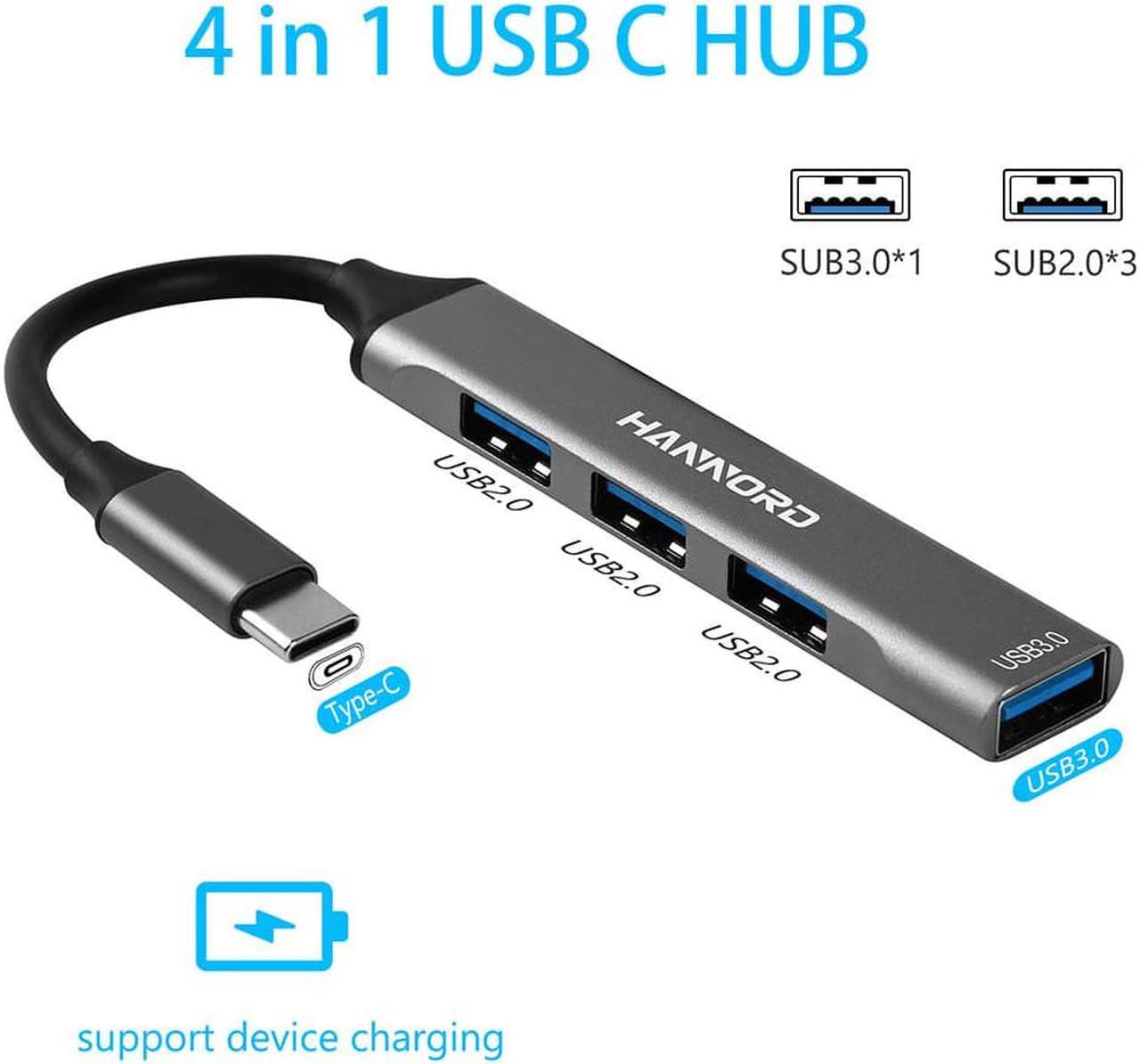 USB C Hub 4 in 1, Hannord Type C to USB 3.0 USB 2.0 with USBC to USB A Adapter, 4 Ports Mini USB Docking Station Compatible with MacBook,iPad Pro,Dell HP Laptop,Phones