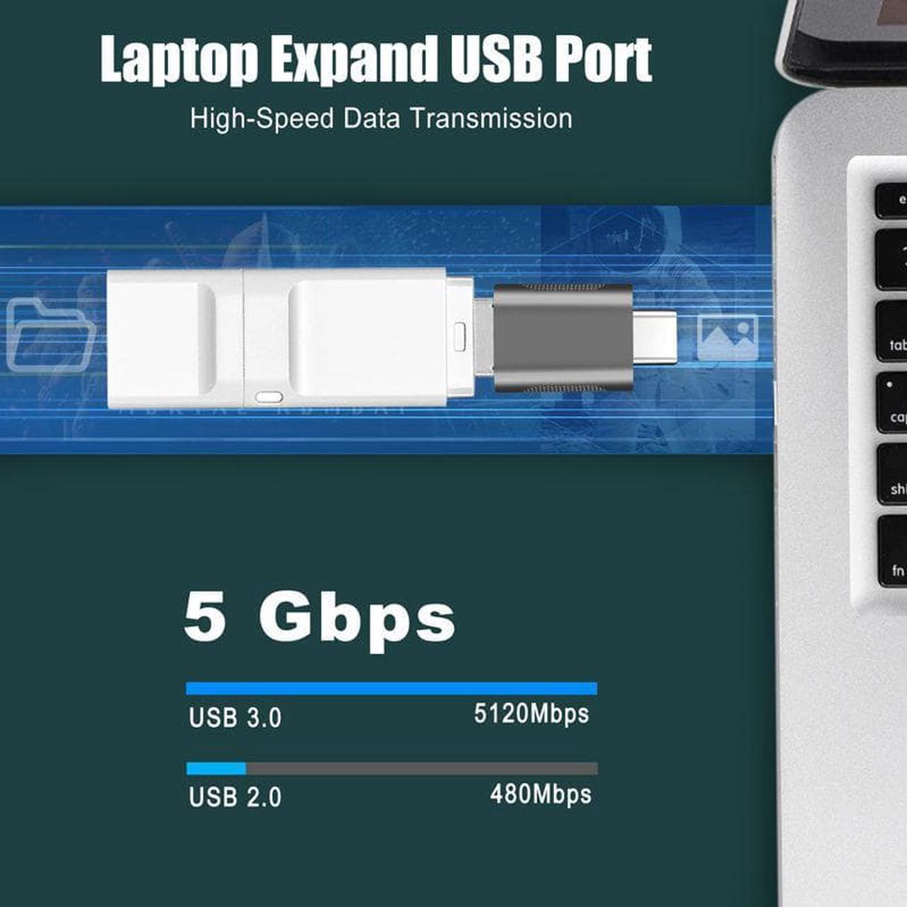 Alt view image 4 of 7 - Hannord USB C to USB Adapter(2 Pack), USB-C to USB 3.0 Adapter,USB Type-C to USB,Thunderbolt 3 to USB Female Adapter OTG for MacBook Pro 2019,MacBook Air 2020,iPad Pro 2020 ,More Type-C Devices Silver