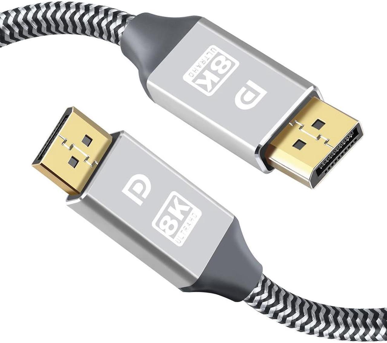 DisplayPort Cable,Hannord 8K DP Cable Nylon Braided (8K@60Hz, 4K@120hz) Display Port Cable V1.4 Ultra High Speed DisplayPort to DisplayPort Cable 6.6ft for Laptop PC TV - Gaming Monitor Cable (Silver)