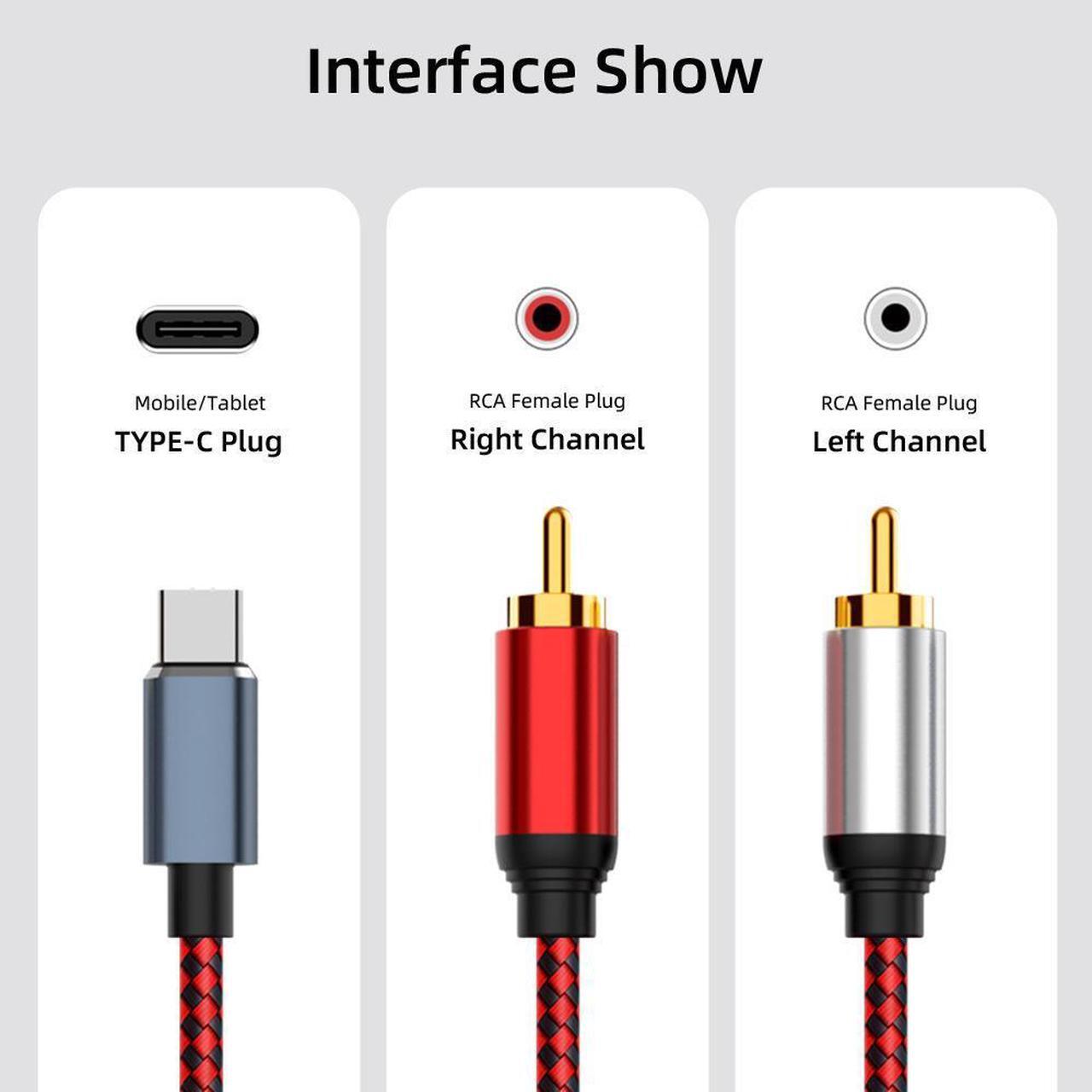 Alt view image 3 of 5 - Hannord USB C to RCA Audio Cable Type C to 2RCA Male Jack Plug Adapter Car Auxiliary Stereo Speaker Amp Cord for Car Stereo, Phone, Tablet, Home Theater, Amplifier, DVD, Speaker, 3.3 Feet